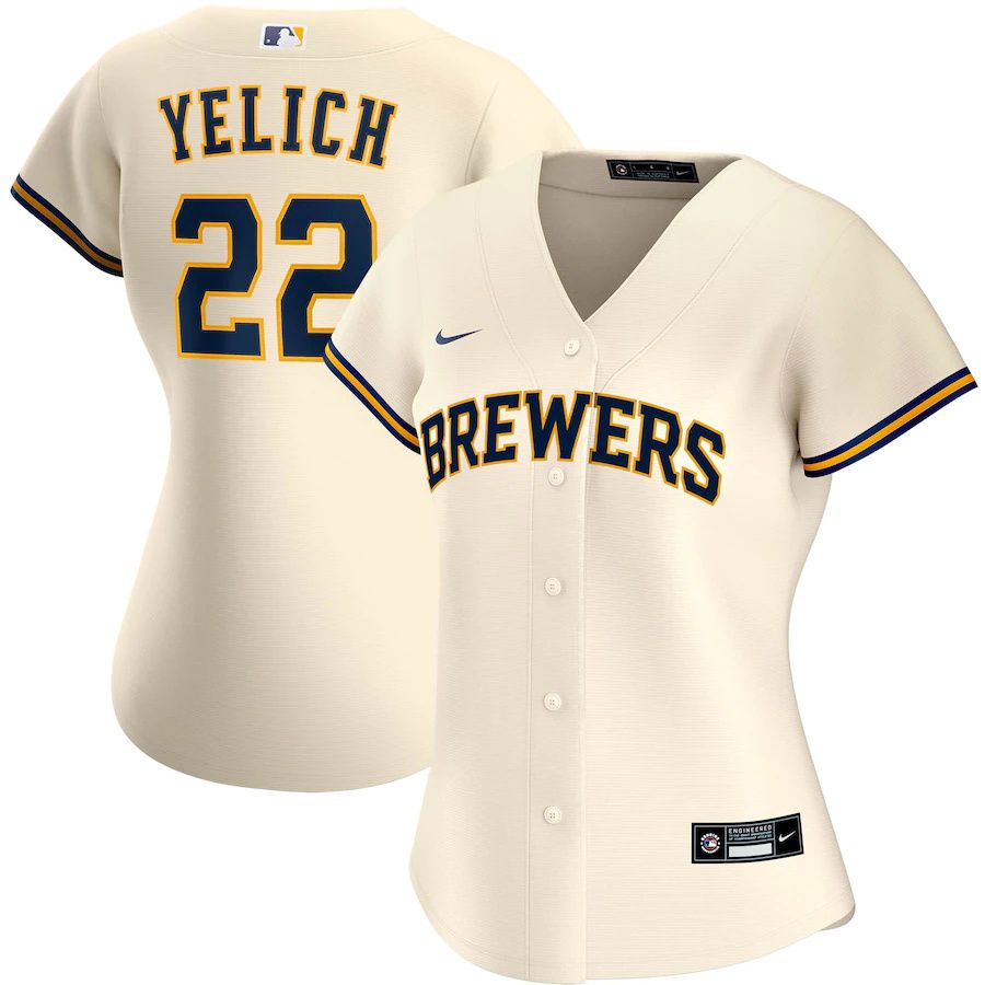 Womens Milwaukee Brewers #22 Christian Yelich Nike Cream Home Replica Player MLB Jerseys->women mlb jersey->Women Jersey